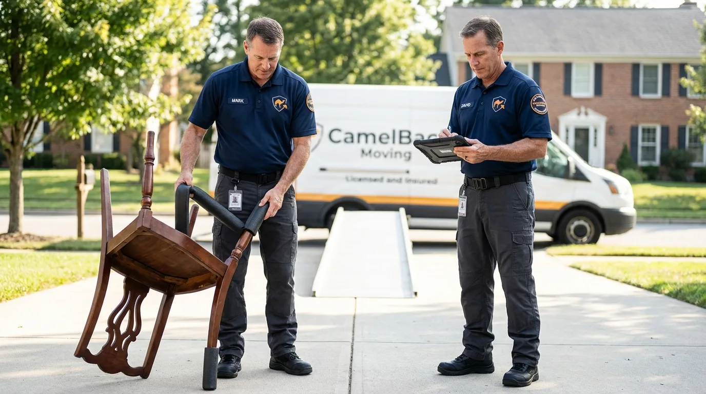 Movers inspecting furniture for damage prevention before loading in Williamstown, KY