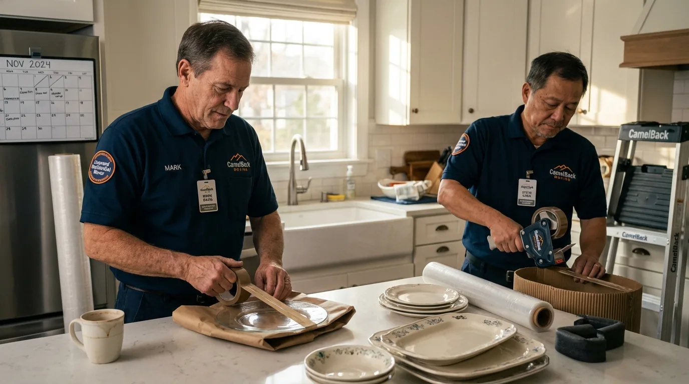 Professional crew packing kitchen dishware in Williamstown, KY